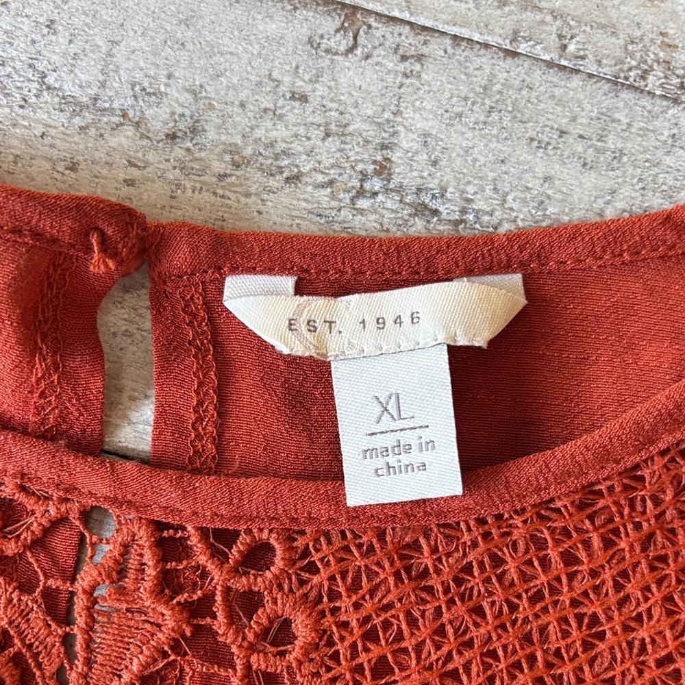 Chic Rust Blouse with Lace Accents - Picture 3 of 5
